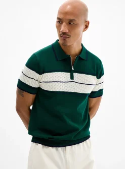 Perforated colour block polo
