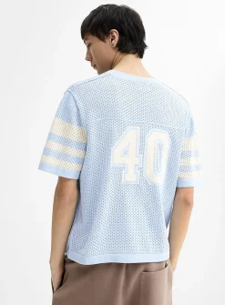 Perforated knit team sweater