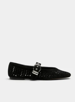 Perforated suede Mary Jane ballet flats