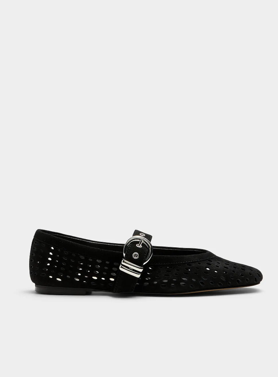 Perforated suede Mary Jane ballet flats
