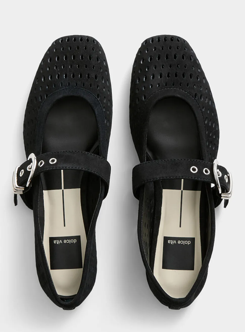 Perforated suede Mary Jane ballet flats