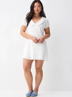 Peter Pan collar linen blend minidress