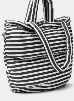 Pillow striped rugged fabric puffy tote bag