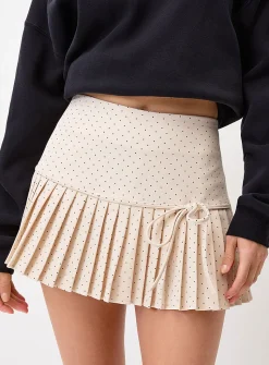 Pin dot pleated miniskirt