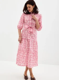 Pink blooms tiered seersucker dress