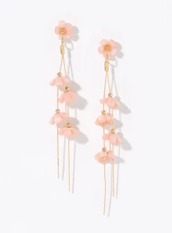 Pink flowers and post long earrings