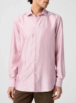 Pink stripes pure silk shirt