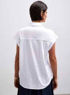 Piqué jersey cap-sleeve shirt