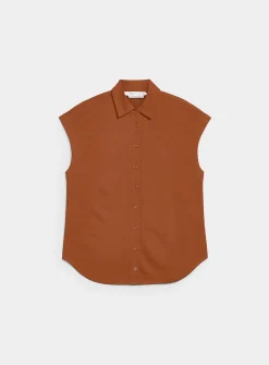 Piqué jersey cap-sleeve shirt