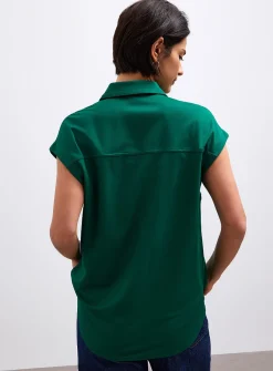 Piqué jersey cap-sleeve shirt