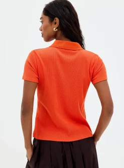 Plain ribbed fitted polo shirt