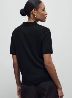 Plain ultra-fine knit polo sweater