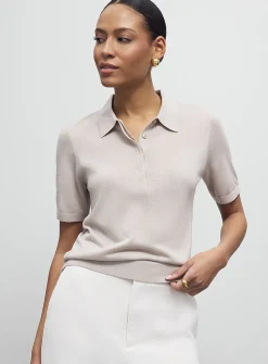 Plain ultra-fine knit polo sweater