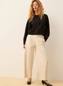 Pleated and topstitched twill barrel-leg pant