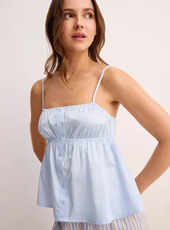 Pleated button-up cropped poplin cami