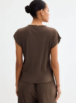 Pleated cap-sleeve T-shirt