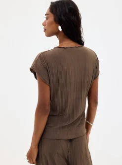 Pleated cap-sleeve T-shirt
