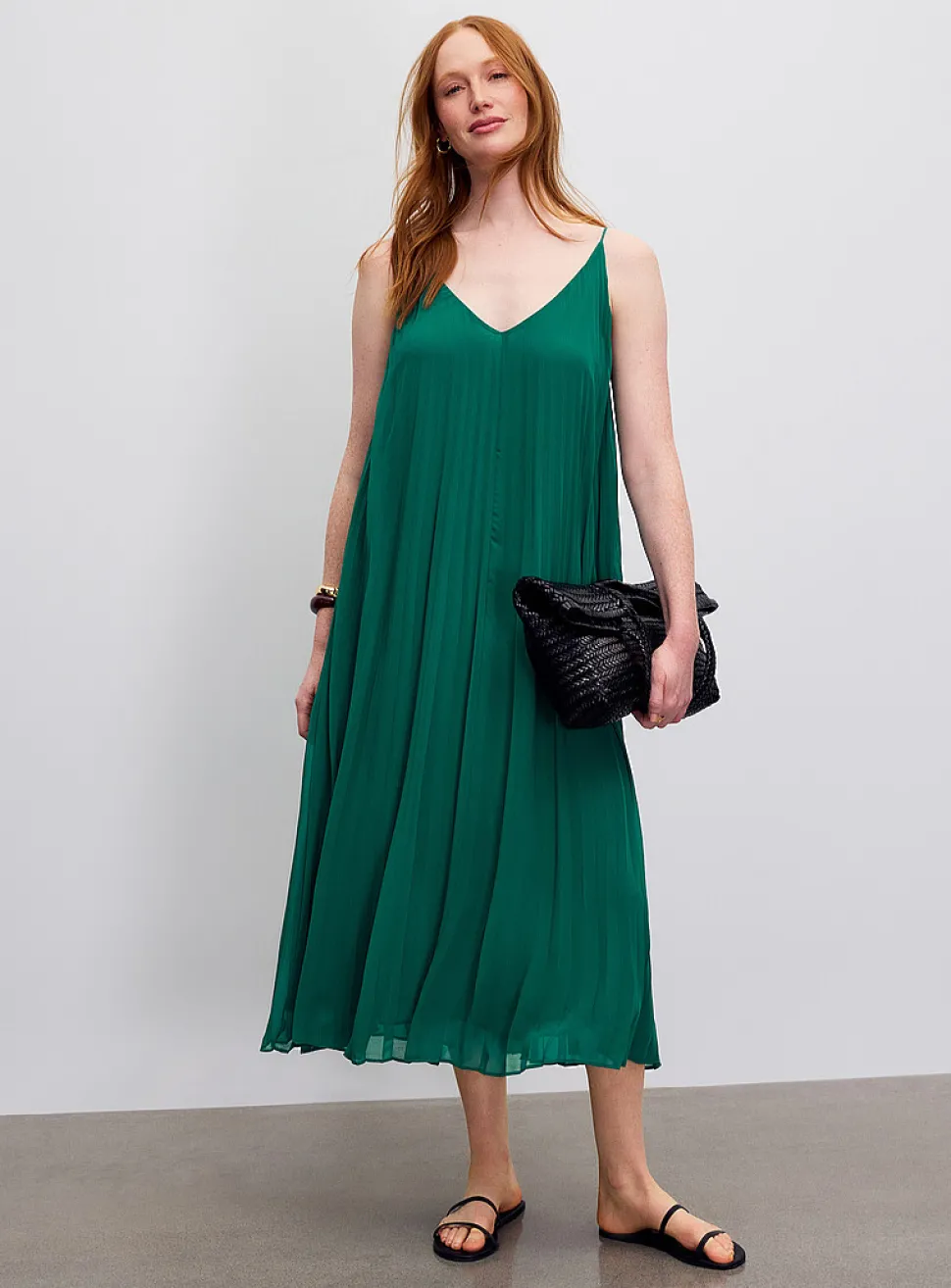 Pleated chiffon midi dress