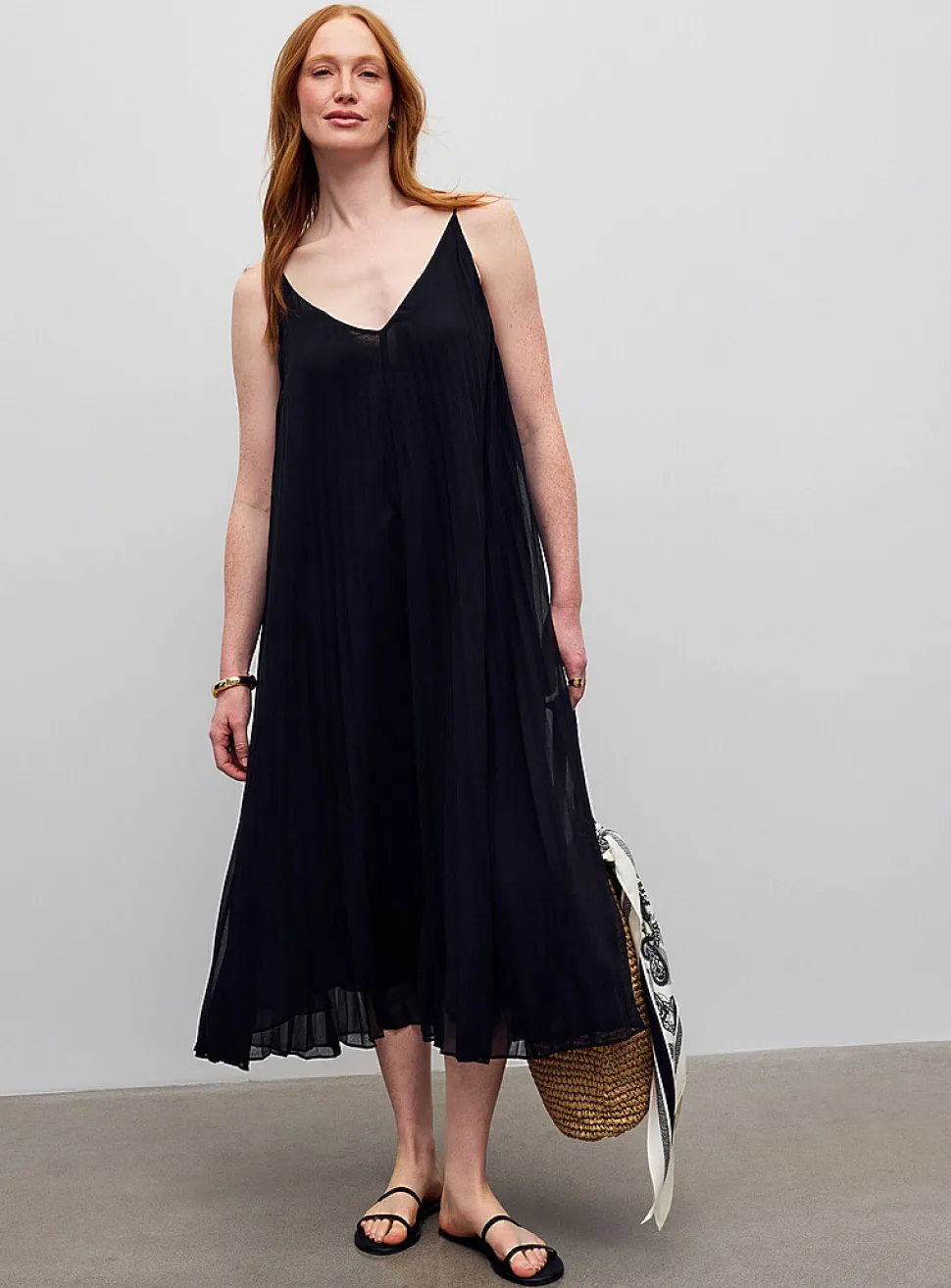 Pleated chiffon midi dress