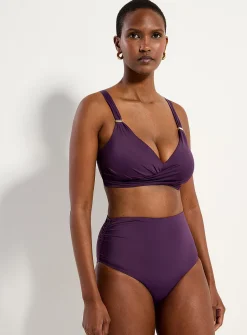 Pleated high-rise bikini bottom