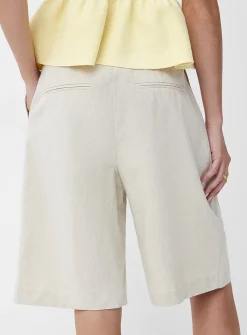 Pleated linen-blend Bermuda short