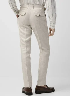 Pleated mini-chevron pure linen pant