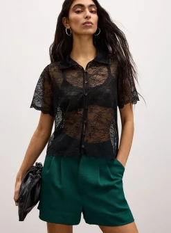 Pleated piqué short