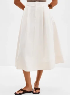 Pleated structured twill flared skirt