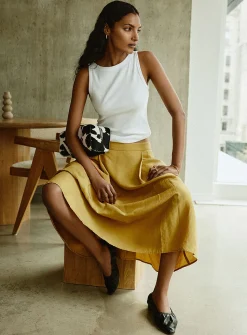 Pleated waist flared maxi skirt