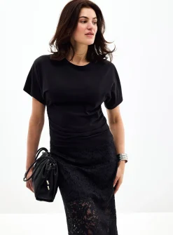 Pleated waist organic cotton T-shirt