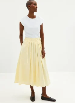 Pleated-waist poplin maxi skirt