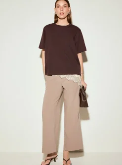 Pleated-waist thick crepe wide-leg pant