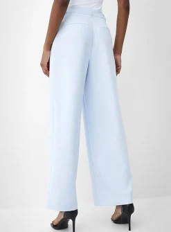 Pleated-waist thick crepe wide-leg pant