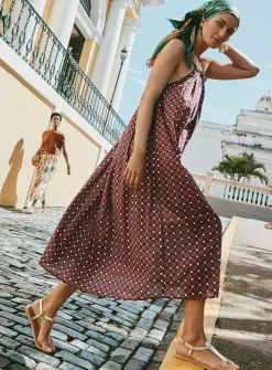 Plum mosaic open-back flared dress