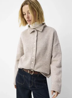 Plush funnel-neck cardigan