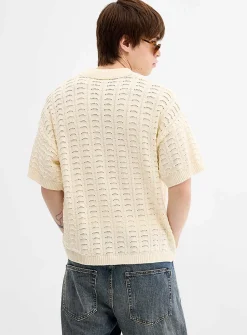 Pointelle Johnny-collar polo