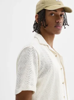 Pointelle knit camp shirt