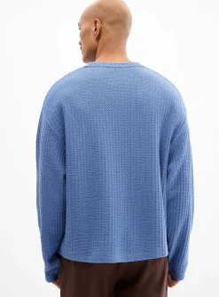Pointelle stripe knit T-shirt