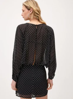 Poka-dotted blousing chiffon dress