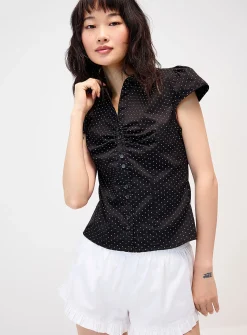 Polka dot cap sleeve shirt