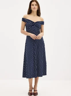 Polka dot off-the-shoulder jersey dress