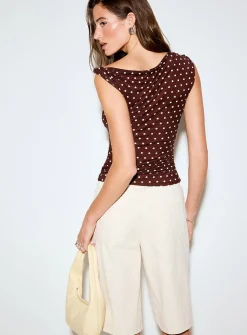 Polka-dot twisted-strap micro-mesh cami
