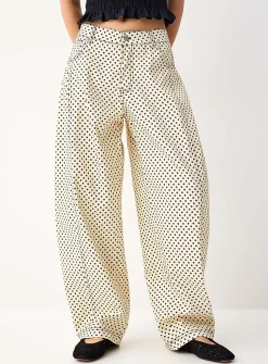 Polka-dotted barrel-leg jean