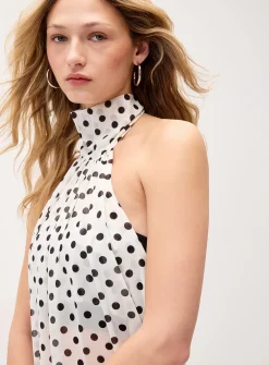 Polka-dotted chiffon halter jumpsuit