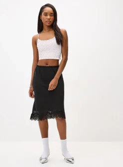 Polka-dotted chiffon midi skirt