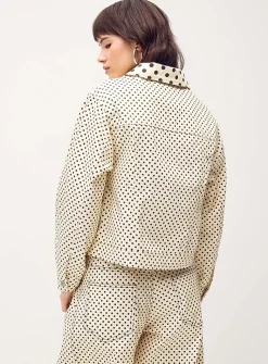 Polka-dotted denim jacket