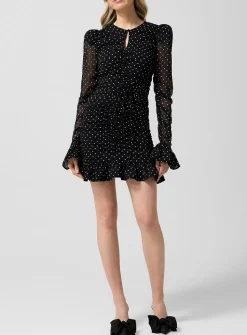 Polka-dotted ruched minidress
