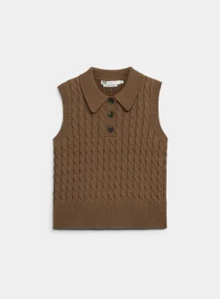 Polo collar cable-knit sweater vest