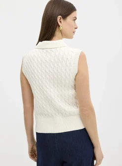 Polo collar cable-knit sweater vest