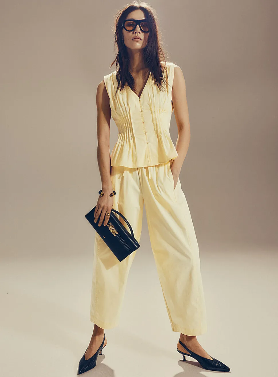 Poplin barrel-leg pant